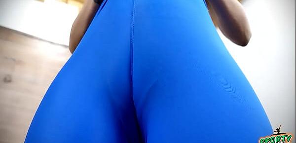  Huge Bubble Butt Skinny Girl Working Out in Tight Lycra-Spandex Leggings. Big Bouncing Boobs!